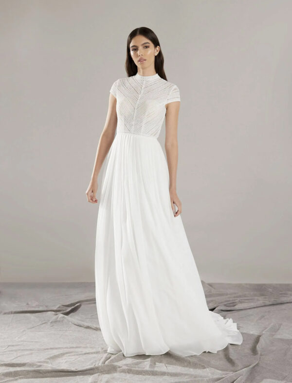 abito-sposa-pronovias-collo-alto-maniche-corte Abito da sposa Pronovias Blaise